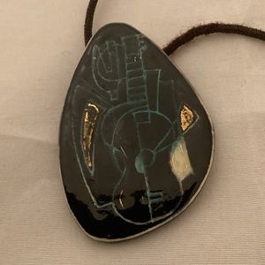 Ceramic boho style guitar and cactus pendant
